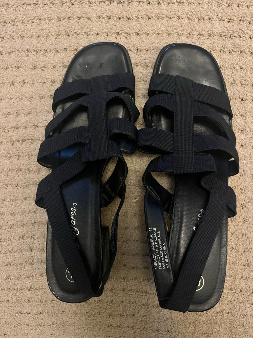 Women's Black Elastic Strappy Slide Sandals